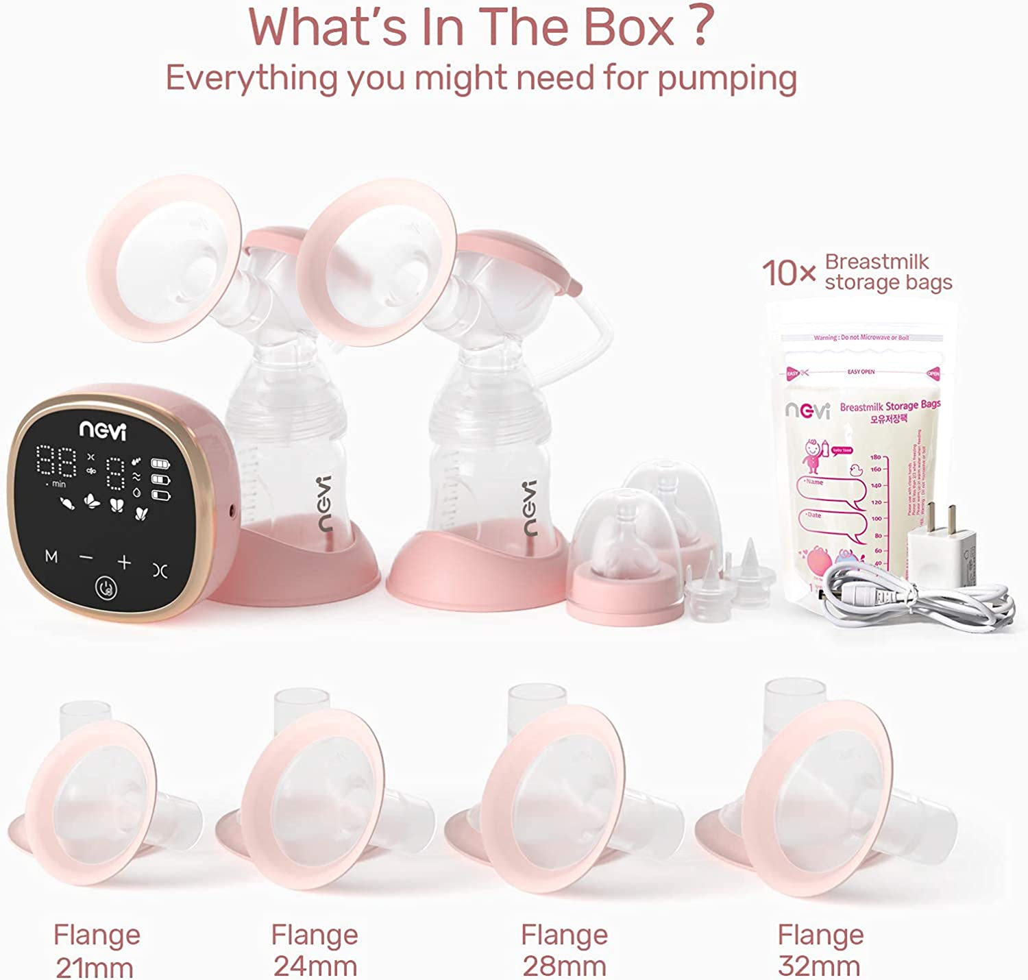 NCVI Double Electric Breast Pump 8782, Portable Anti-Backflow, with 4 Size Flanges, 4 Modes & 9 Levels, LED Display, 10 Breastmilk Storage Bags, Ultra-Quiet and Pain Free Breast Pumps - Image 8